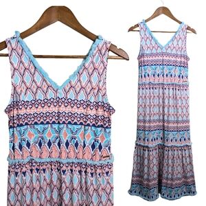 Cabana Life St Barts Tiered Maxi Dress Small Coverluxe Fringe Multicolor Resort